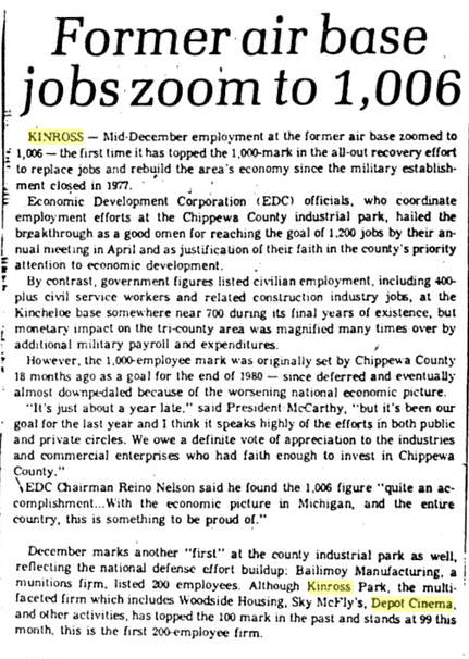 Depot Cinema (Woodside Depot Cinema, Kinross Depot Cinema) - 1981 News Article Discussing Impact Of Base Closing